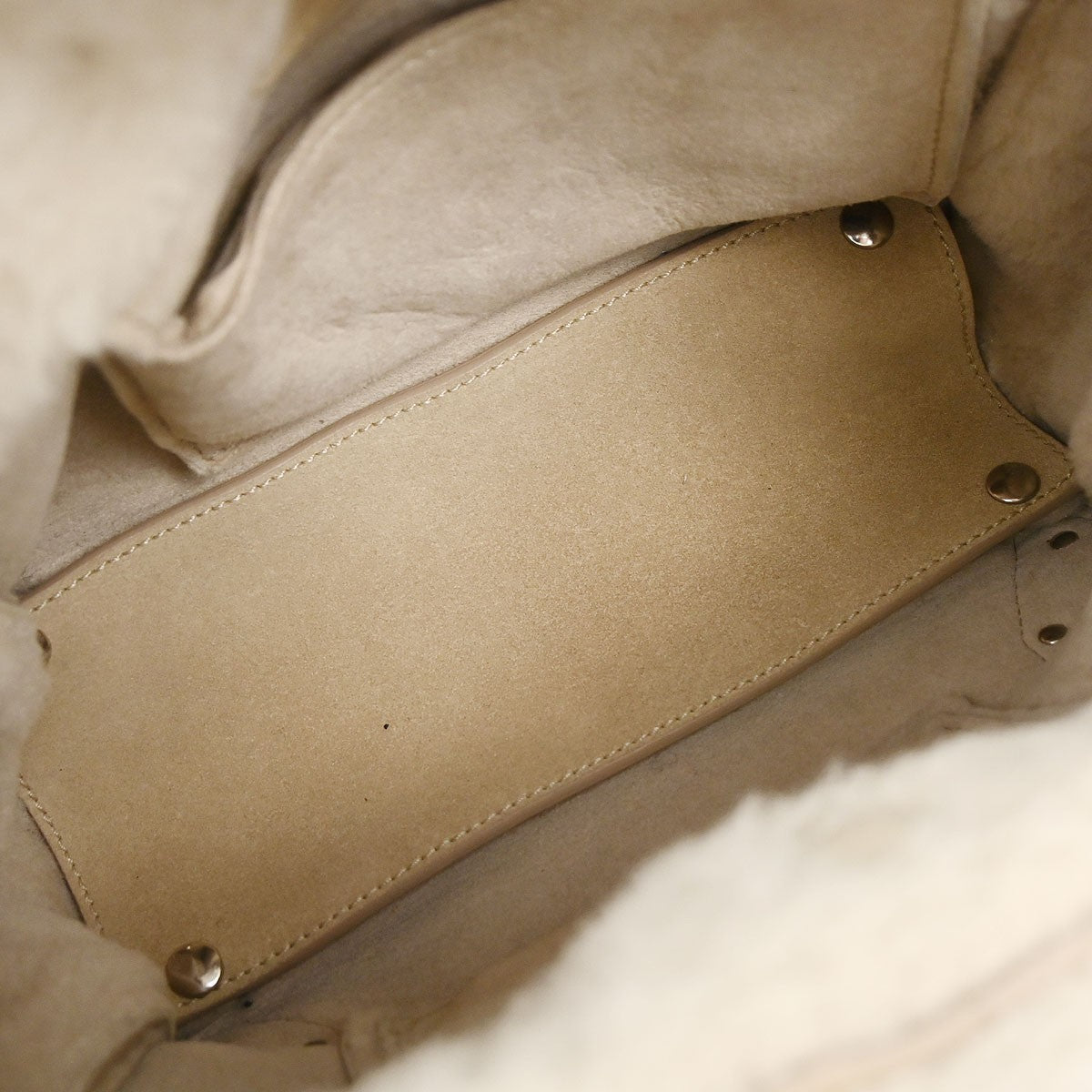 Balenciaga Papier B4 Zip Around Classic Studs Bag Shearling Beige Fur Handbag (Authentic Pre-Loved)
