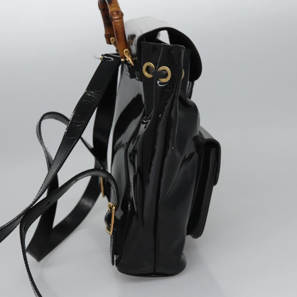 Gucci Vintage Bamboo Backpack Patent Black Patent_Leather Backpack Bag (Authentic Pre-Loved)
