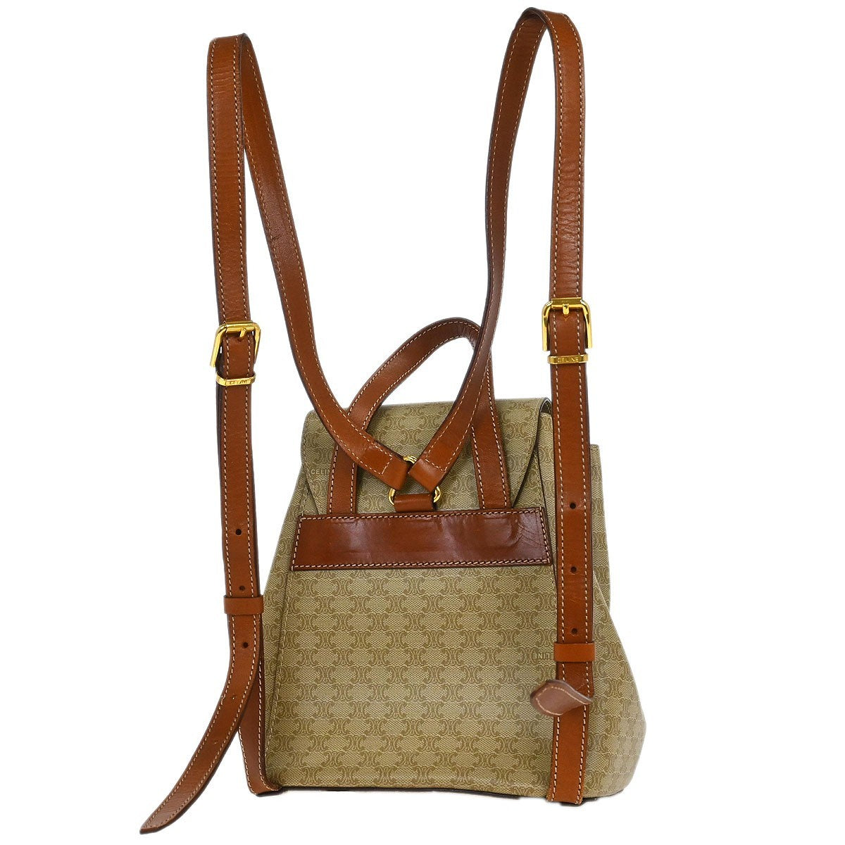 Celine Vintage Macadam Backpack Canvas And Leather Beige Canvas Backpack Bag (Authentic Pre-Loved)