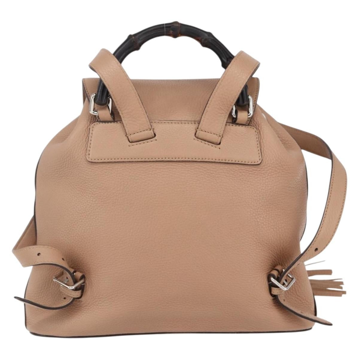Gucci Vintage Bamboo Backpack Leather Beige Leather Backpack Bag (Authentic Pre-Loved)