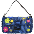 Fendi Baguette Bag Patent Blue Felt,Leather Handbag (Authentic Pre-Loved)