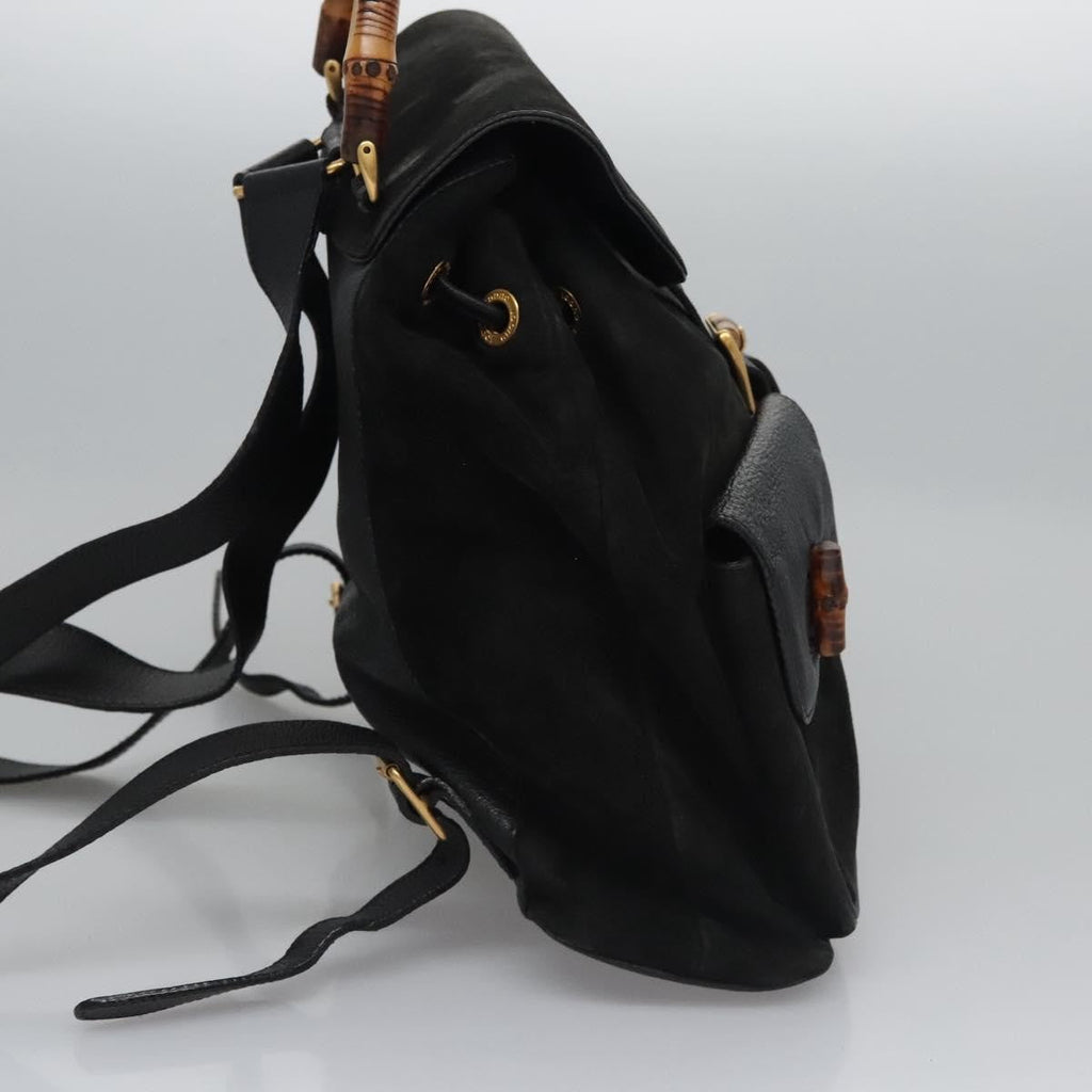 Gucci Vintage Bamboo Backpack Suede And Leather Black Suede Backpack Bag (Authentic Pre-Loved)