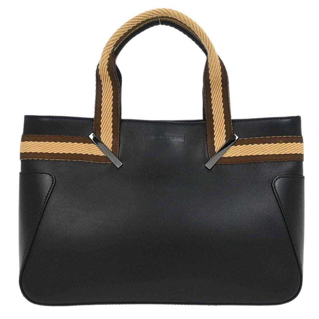 Gucci Web Handbag Leather Wih Canvas Black Leather Handbag (Authentic Pre-Loved)