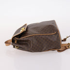Celine Vintage Drawstring Flap Backpack Macadam Coated Canvas Brown Canvas Backpack Bag (Authentic Pre-Loved)