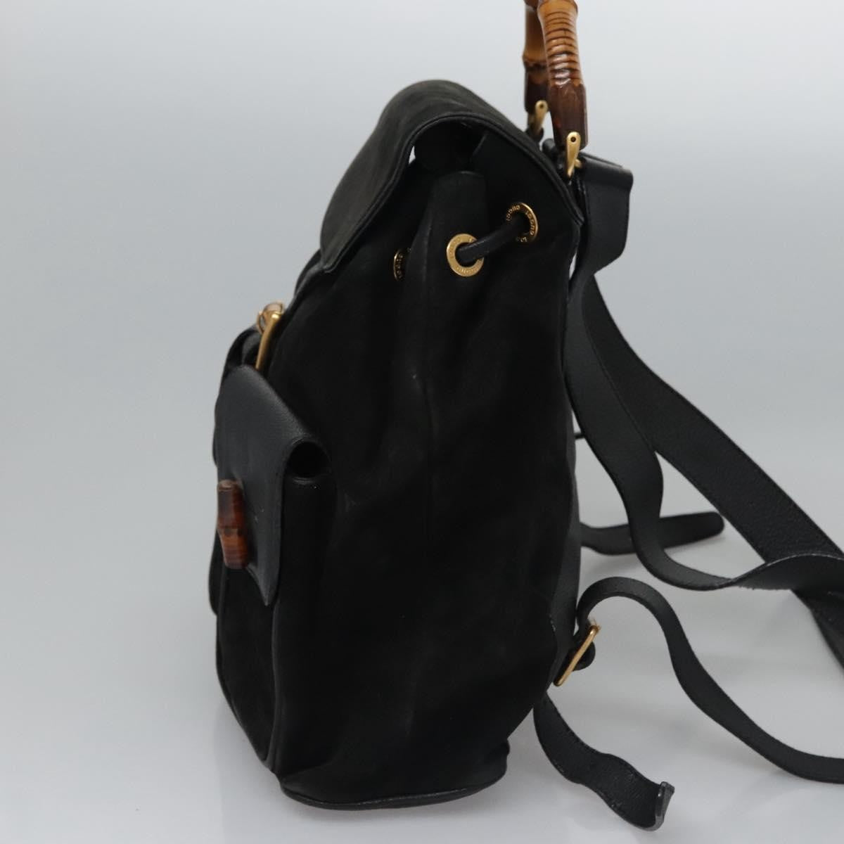 Gucci Vintage Bamboo Backpack Suede And Leather Black Suede Backpack Bag (Authentic Pre-Loved)