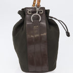 Gucci Vintage Bamboo Bucket Bag Nylon And Leather Khaki Nylon Handbag (Pre-Loved)