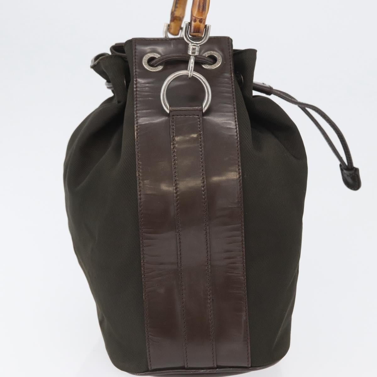 Gucci Vintage Bamboo Bucket Bag Nylon And Leather Khaki Nylon Handbag (Pre-Loved)
