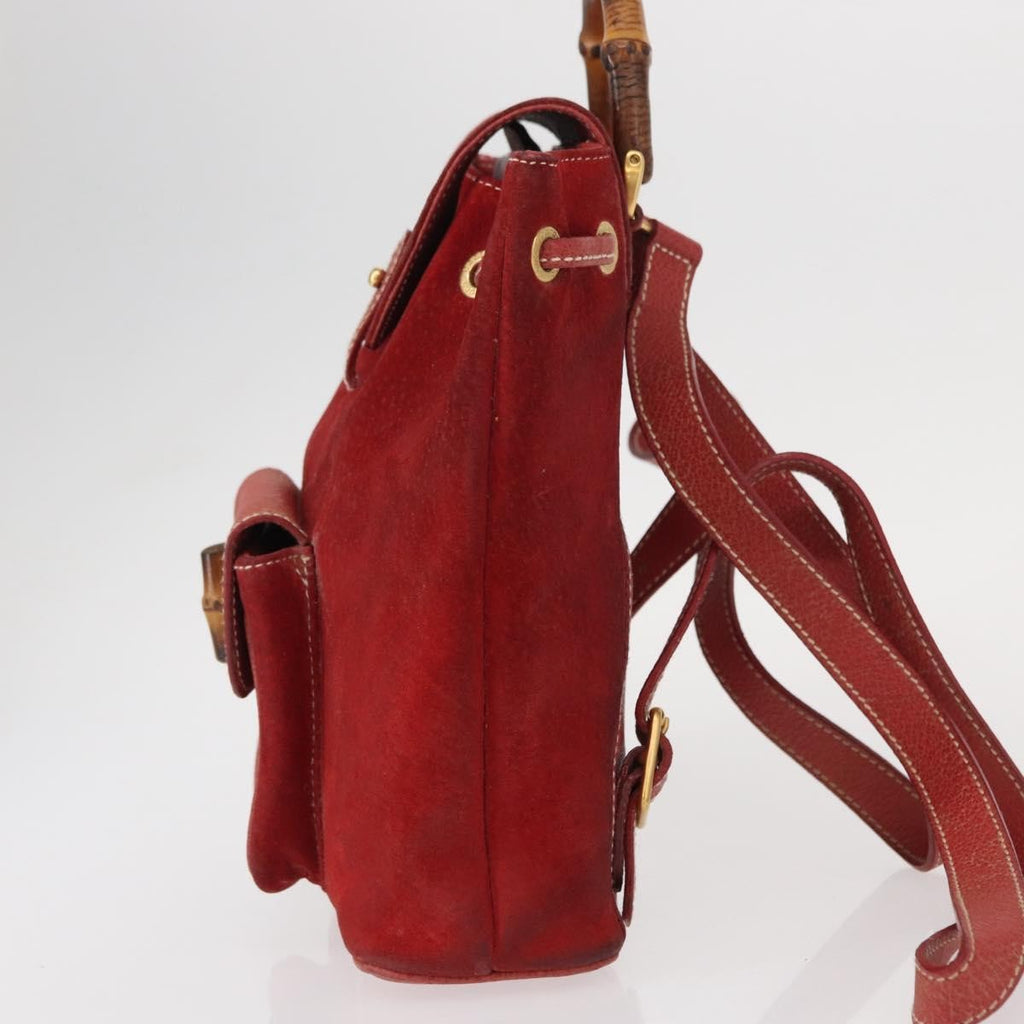Gucci Vintage Bamboo Backpack Leather Red Leather Backpack Bag (Authentic Pre-Loved)