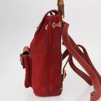 Gucci Vintage Bamboo Backpack Leather Red Leather Backpack Bag (Authentic Pre-Loved)