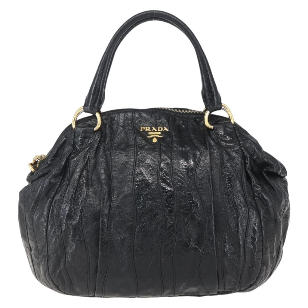 Prada Waves Hobo Leather And Tessuto Black Leather Handbag (Authentic Pre-Loved)