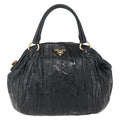 Prada Waves Hobo Leather And Tessuto Black Leather Handbag (Authentic Pre-Loved)