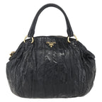 Prada Waves Hobo Leather And Tessuto Black Leather Handbag (Authentic Pre-Loved)