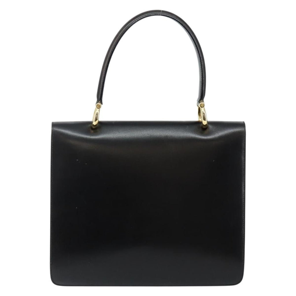 Celine Vintage Top Handle Bag Glazed Leather Black Leather Bag (Authentic Pre-Loved)