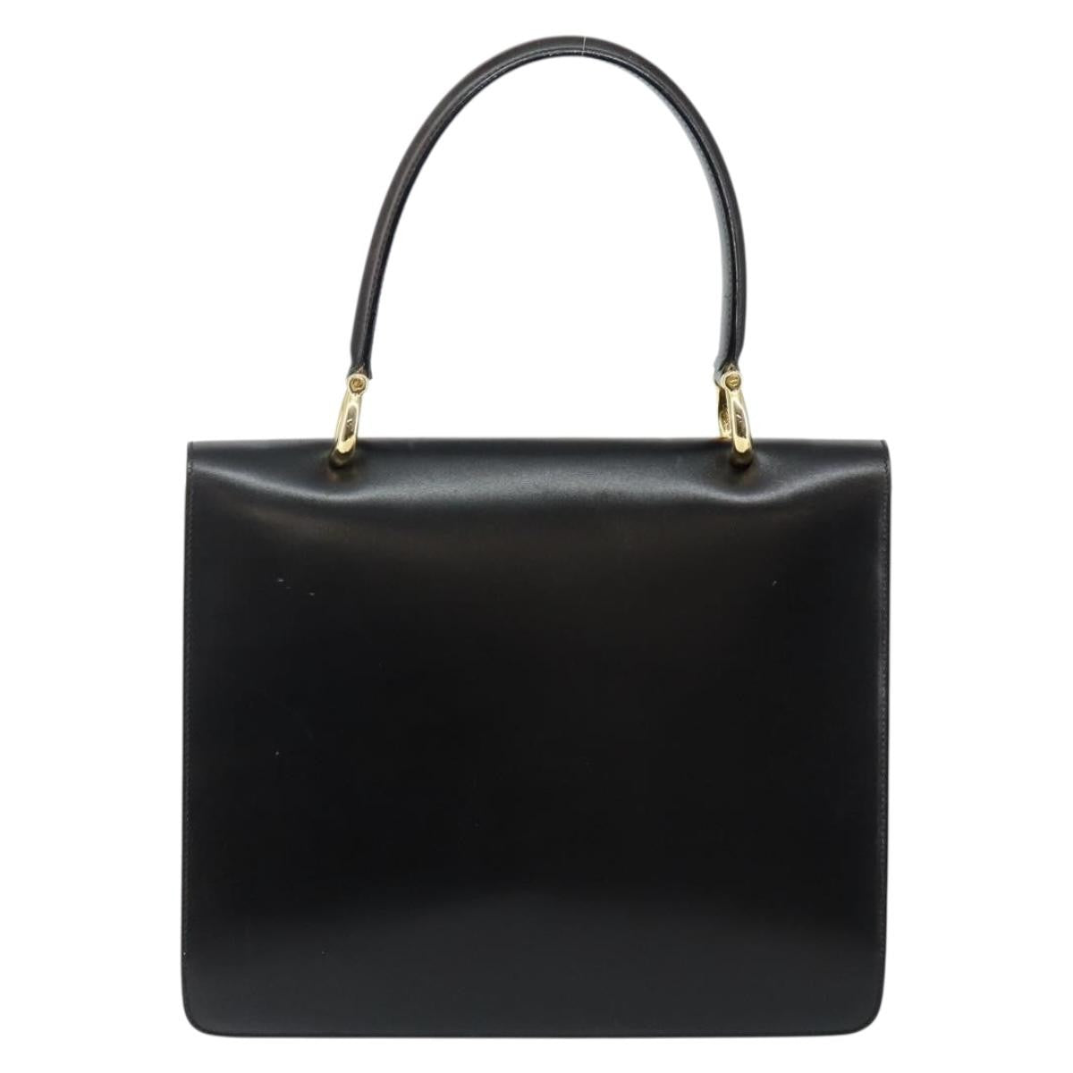 Celine Vintage Top Handle Bag Glazed Leather Black Leather Bag (Authentic Pre-Loved)