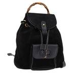 Gucci Vintage Bamboo Backpack Suede Black Suede Backpack Bag (Authentic Pre-Loved)