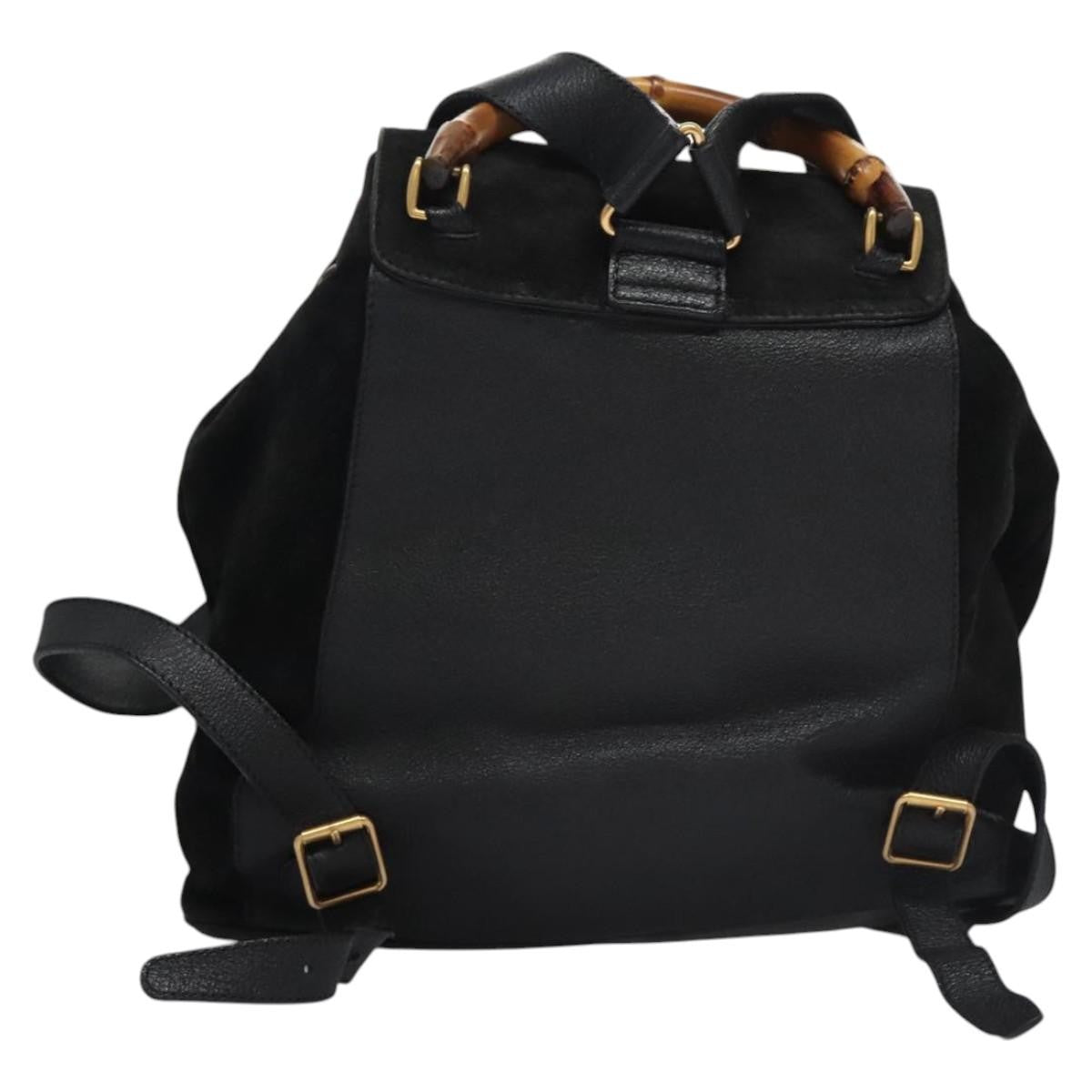 Gucci Vintage Bamboo Backpack Suede And Leather Black Suede Backpack Bag (Authentic Pre-Loved)