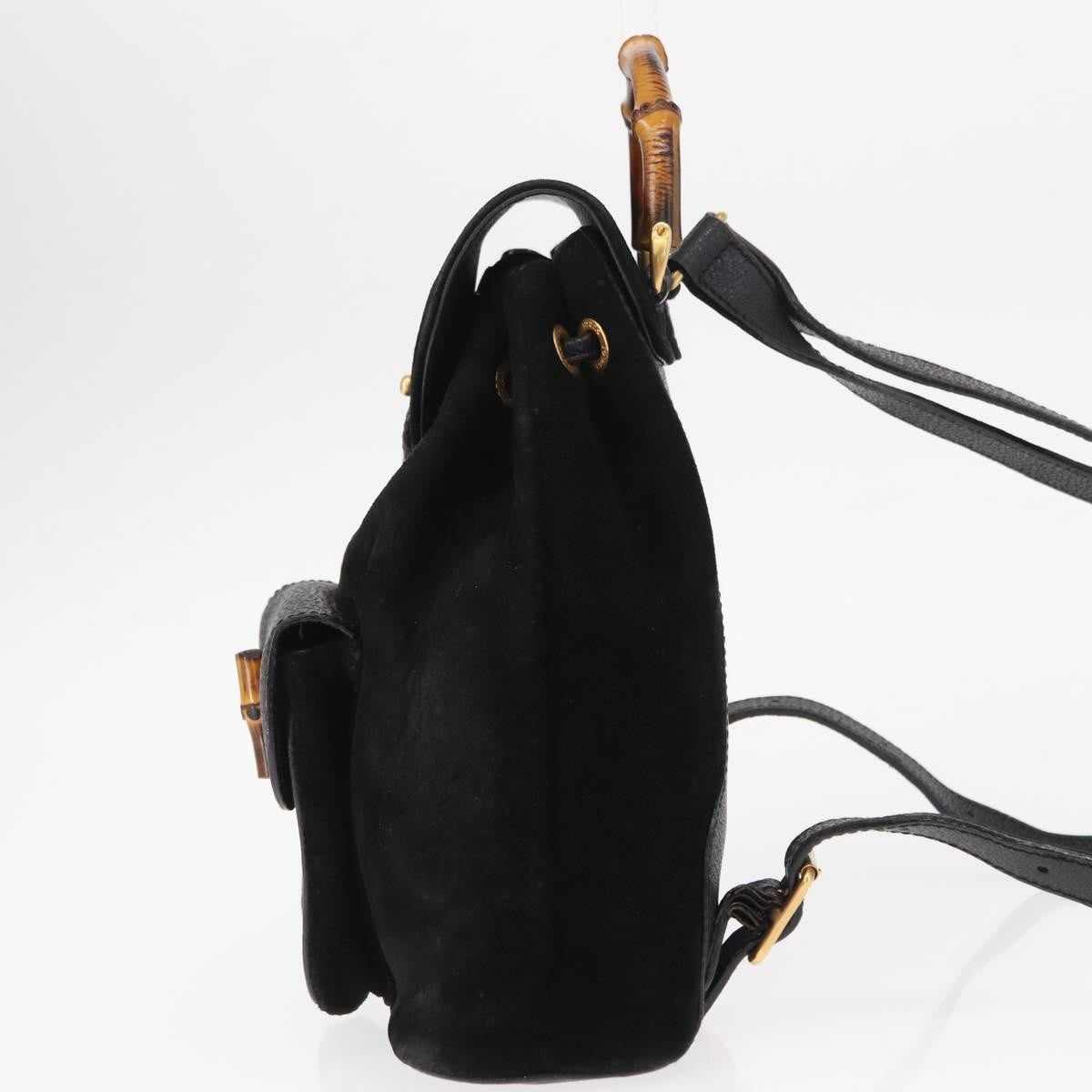 Gucci Vintage Bamboo Backpack Suede Black Suede Backpack Bag (Authentic Pre-Loved)