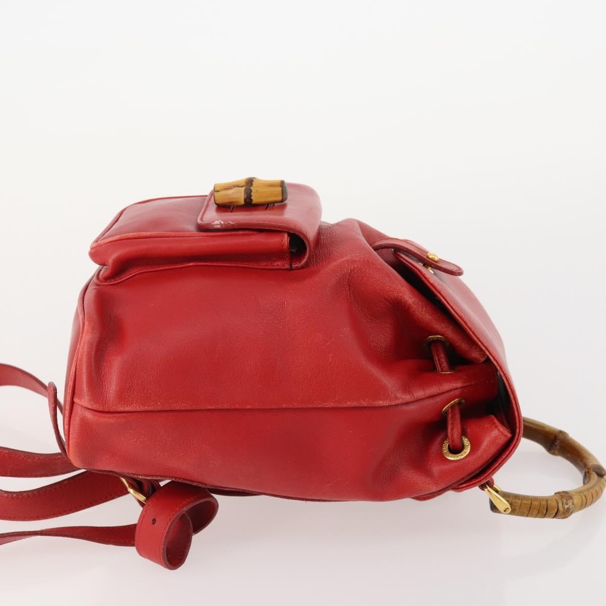Gucci Vintage Bamboo Backpack Leather Red Leather Backpack Bag (Authentic Pre-Loved)
