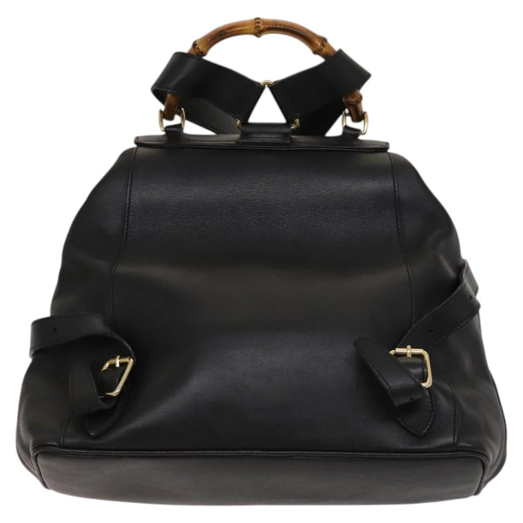 Gucci Vintage Bamboo Backpack Leather Black Leather Backpack Bag (Authentic Pre-Loved)