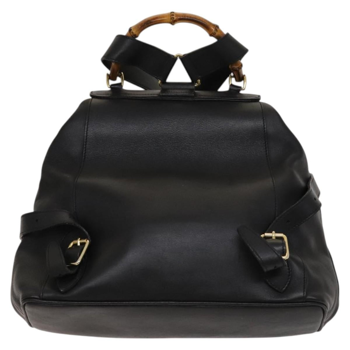 Gucci Vintage Bamboo Backpack Leather Black Leather Backpack Bag (Authentic Pre-Loved)