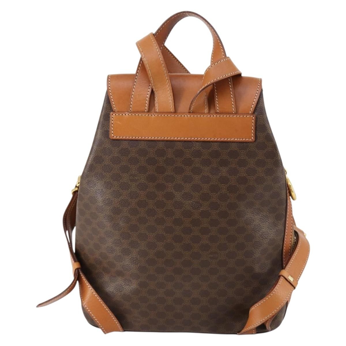 Celine Vintage Macadam Backpack Canvas And Leather Brown Canvas Backpack Bag (Authentic Pre-Loved)
