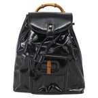 Gucci Vintage Bamboo Backpack Patent Black Patent_Leather Backpack Bag (Authentic Pre-Loved)