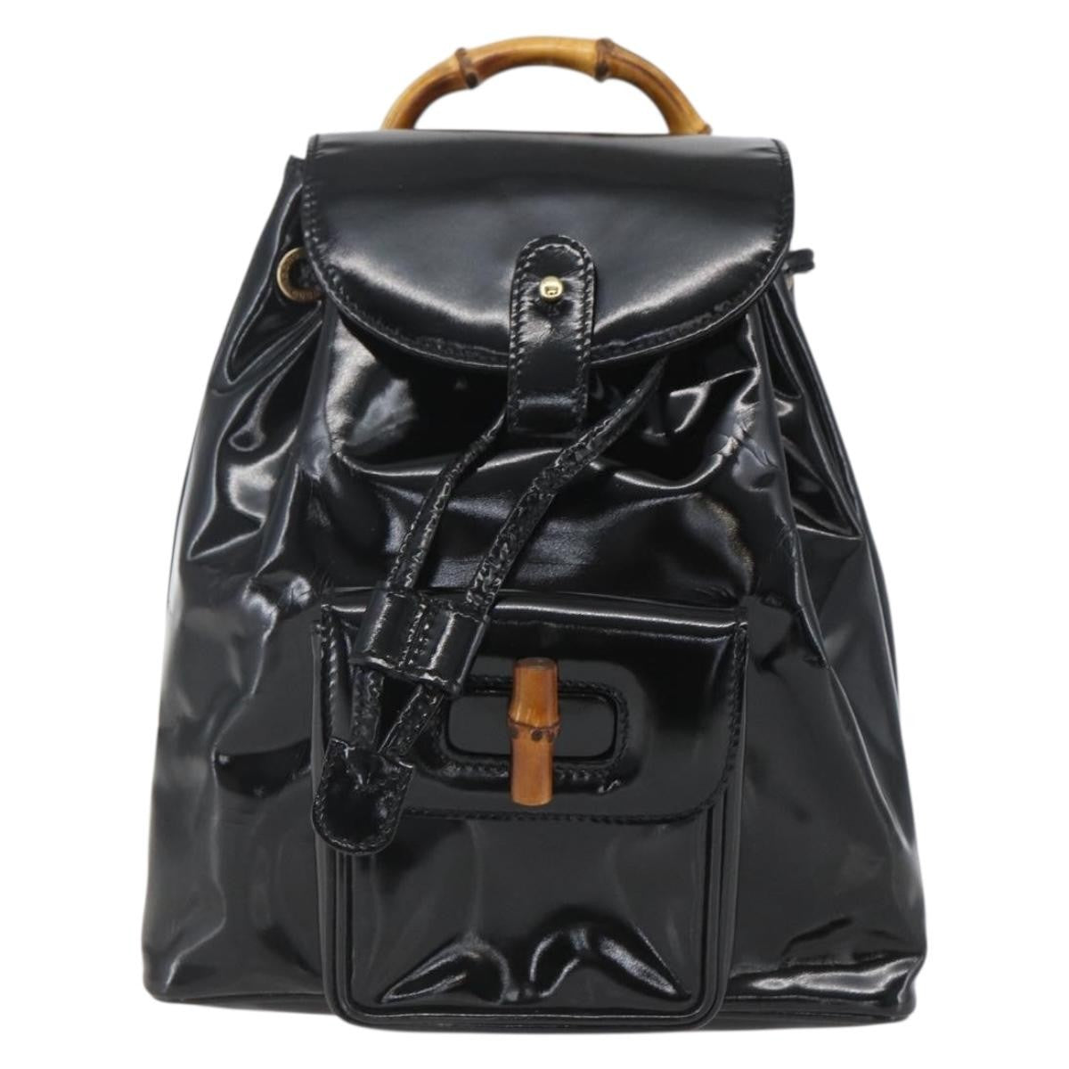 Gucci Vintage Bamboo Backpack Patent Black Patent_Leather Backpack Bag (Authentic Pre-Loved)