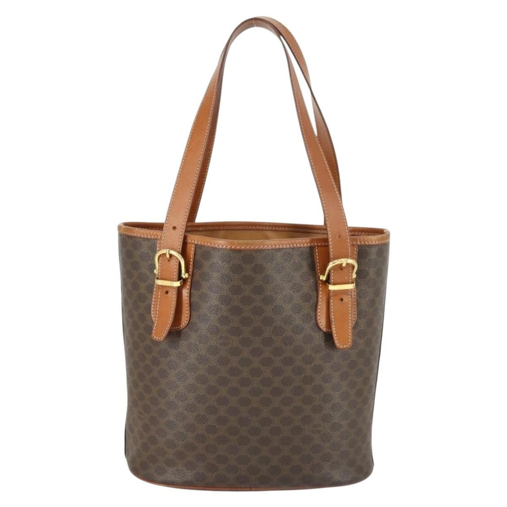Celine Vintage Macadam Tote Bag Canvas And Leather Brown Canvas Handbag (Authentic Pre-Loved)