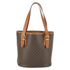 Celine Vintage Macadam Tote Bag Canvas And Leather Brown Canvas Handbag (Authentic Pre-Loved)