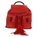 Gucci Bamboo Tassel Backpack Leather Red Leather Backpack Bag (Authentic Pre-Loved)