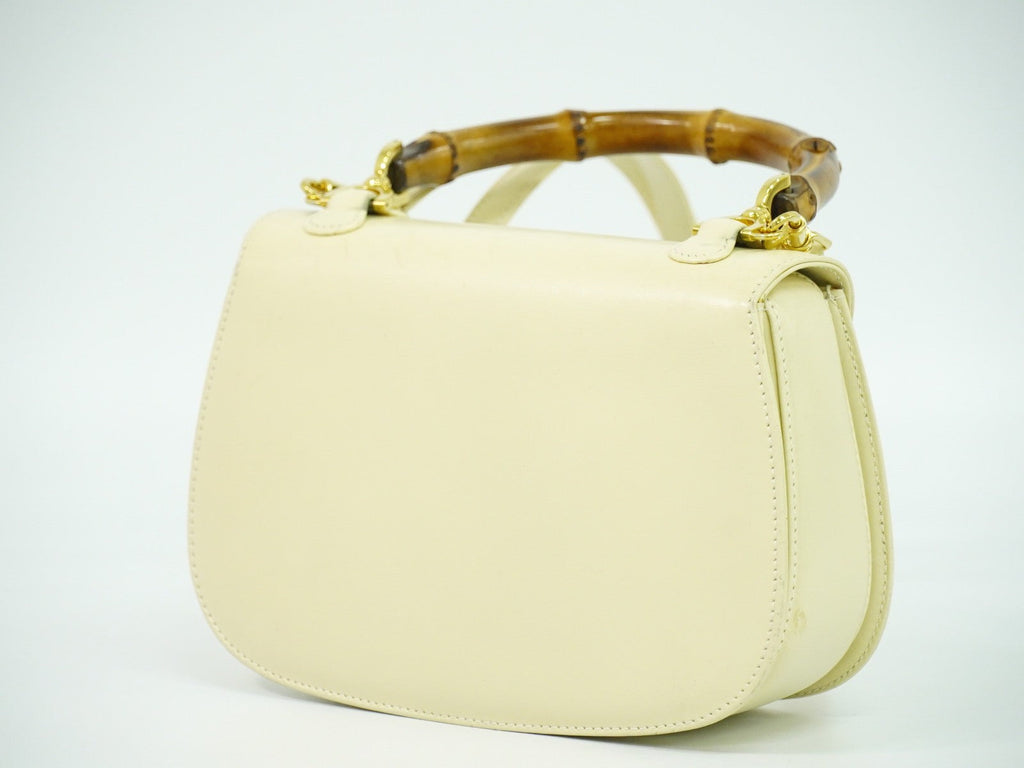Gucci Vintage Convertible Bamboo Top Handle Bag Leather Beige Leather Handbag (Authentic Pre-Loved)