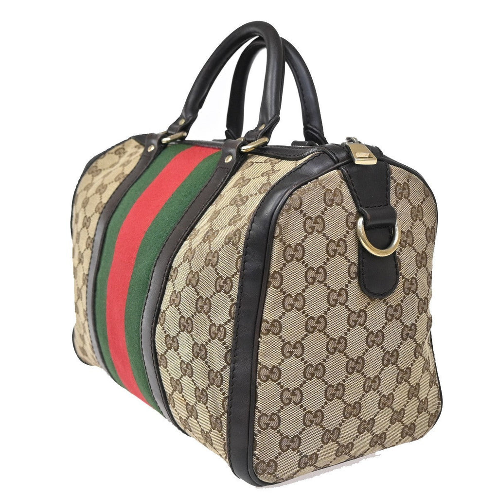 Gucci Vintage Web Boston Bag Gg Canvas Brown Canvas Handbag (Authentic Pre-Loved)