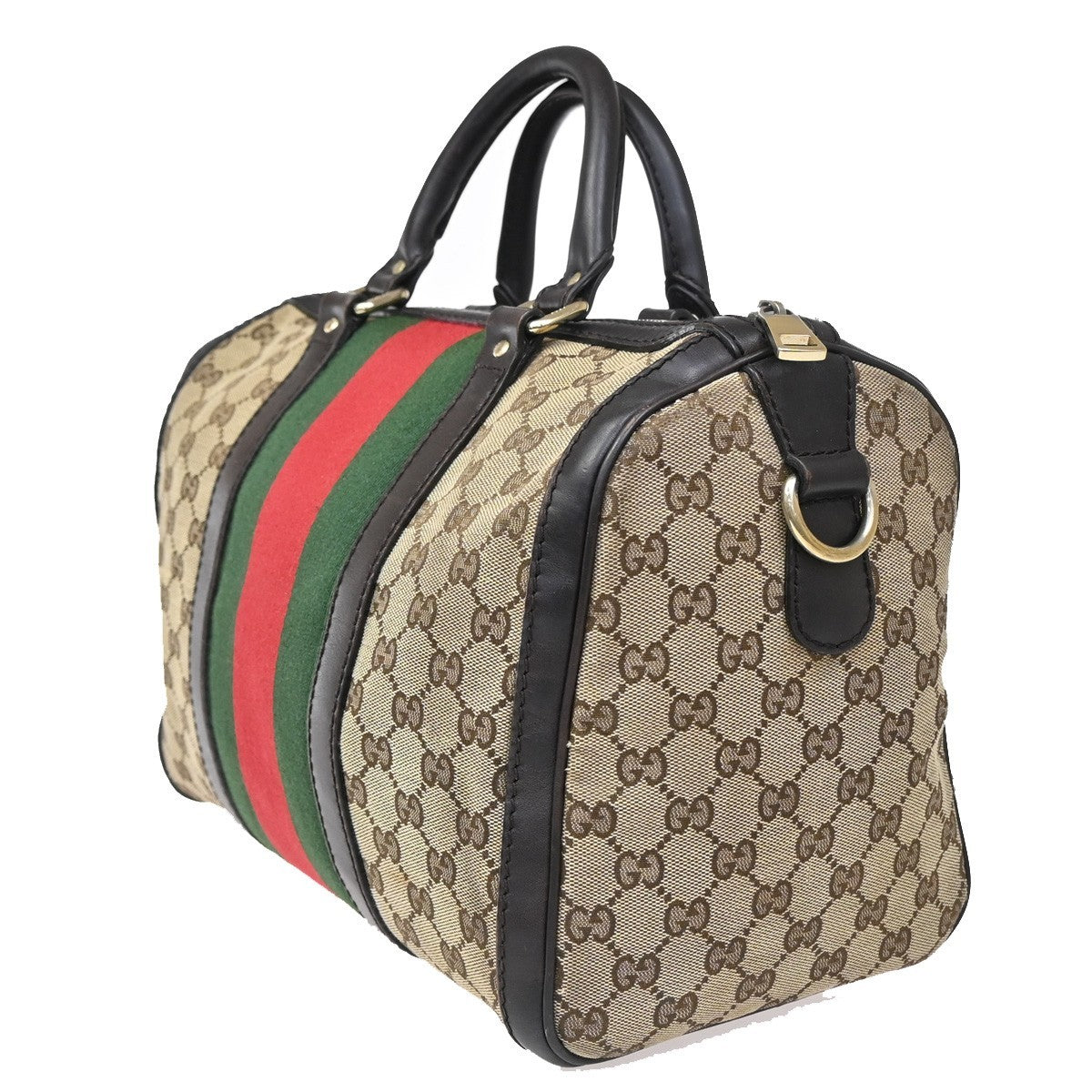 Gucci Vintage Web Boston Bag Gg Canvas Brown Canvas Handbag (Authentic Pre-Loved)