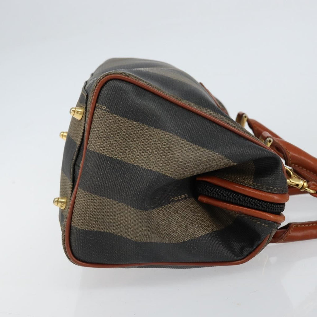 Fendi Vintage Pequin Convertible Boston Bag Coated Canvas Black Canvas Handbag (Authentic Pre-Loved)