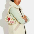 Coach Leather Swinger Bag 20 Quilting Small Handbag Floral Zip Beige Purse NEW