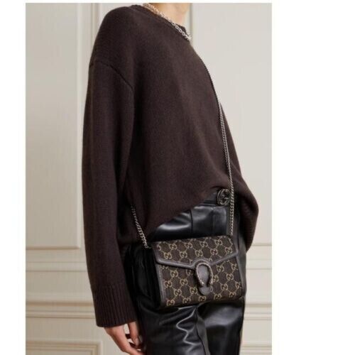 Gucci Dionysus GG Mini Shoulder Bag Cotton Black Denim Handbag Purse Italy NEW
