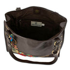 Mary Frances Mix It Up Brown Shoulder Leather Bag Handbag Bead Winter Floral NEW