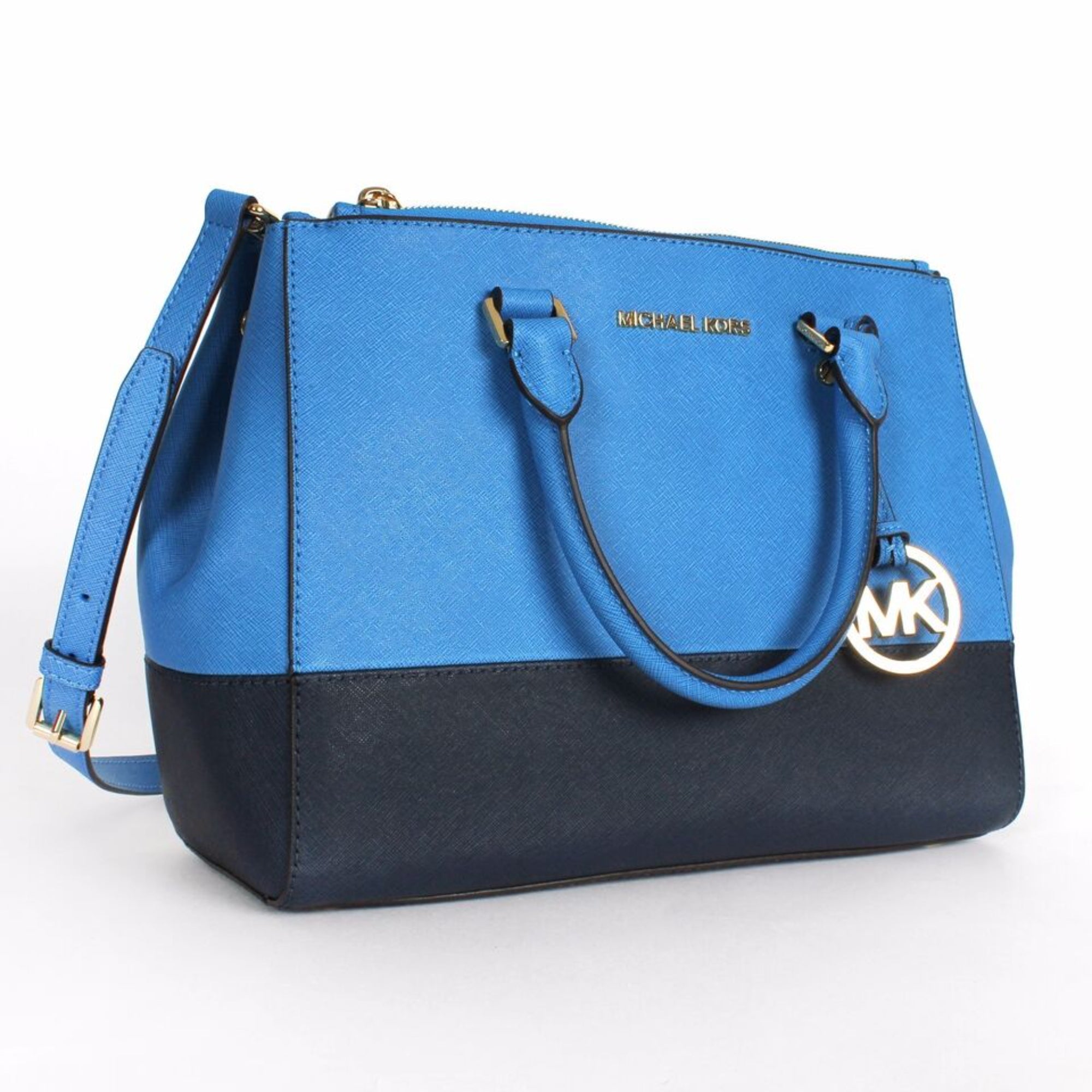 Michael Kors Sutton Medium Colorblock Satchel Heritage Blue Handbag Purse New