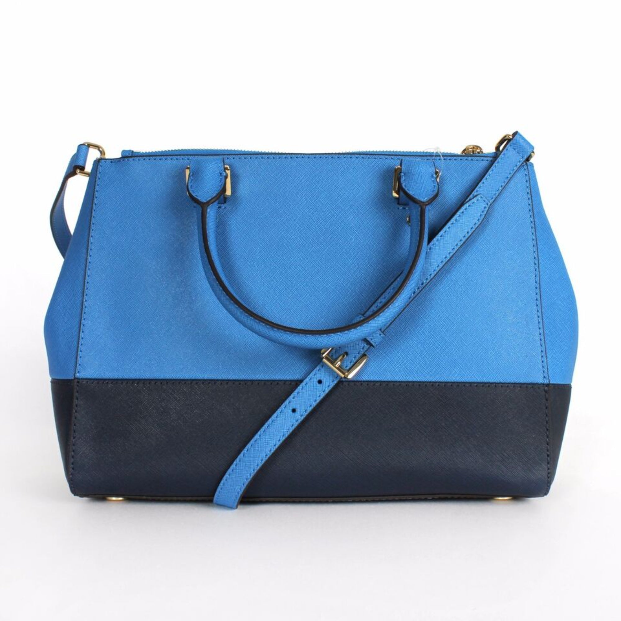 Michael Kors Sutton Medium Colorblock Satchel Heritage Blue Handbag Purse New