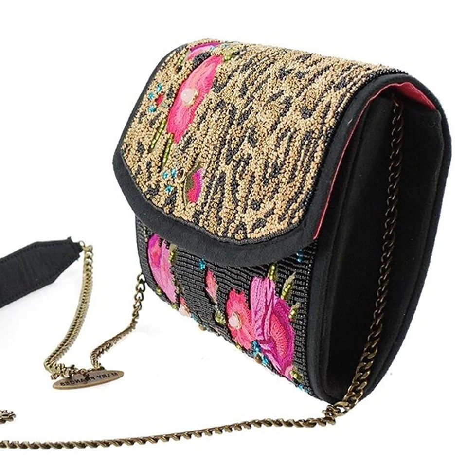 Mary Frances Flowers Gone Wild Animal Beaded Handbag Floral Special Bag Black Red Purse NEW