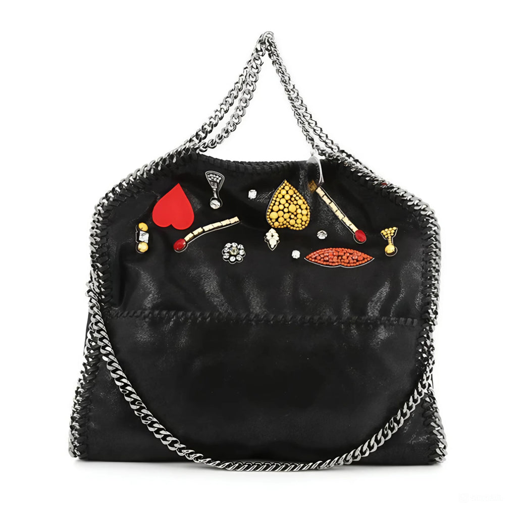 Stella Mccartney Falabella Heart Suede Embellished Tote Handbag Black Bag NEW