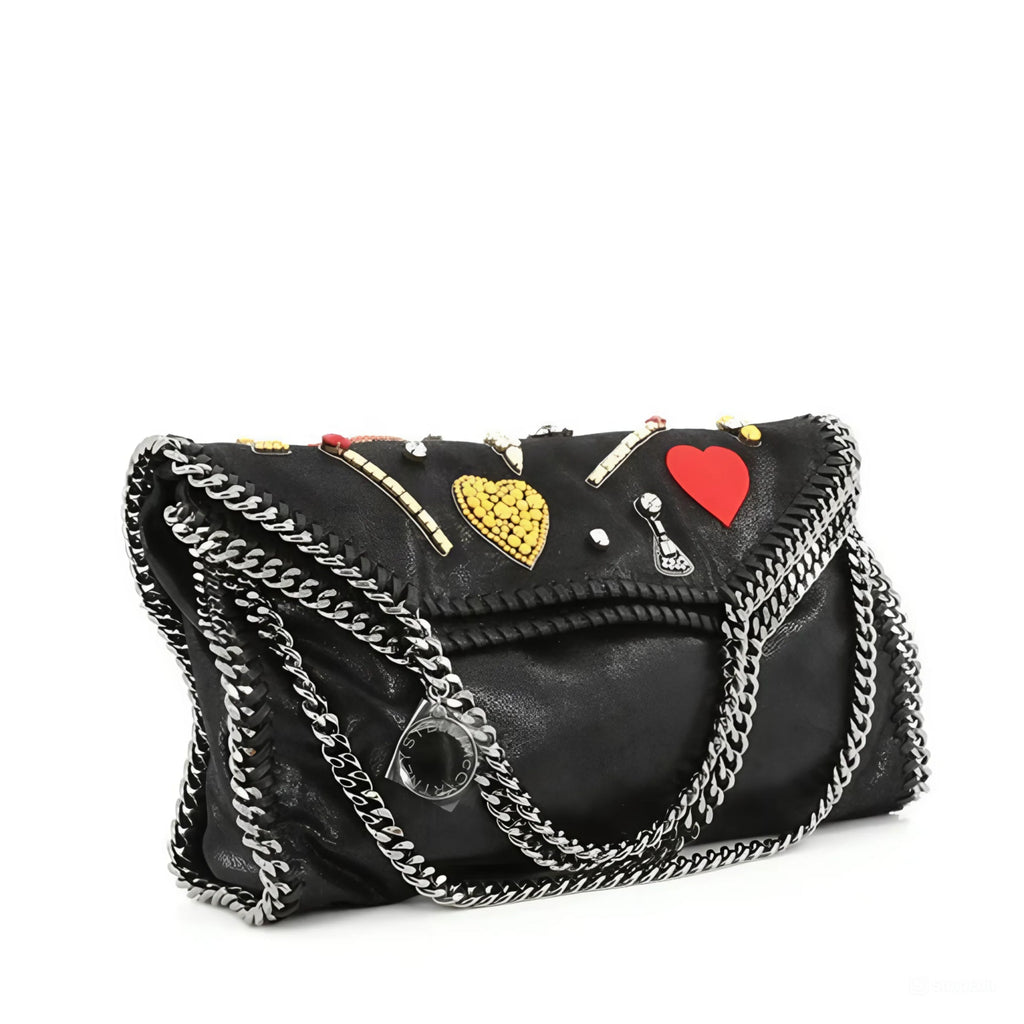 Stella Mccartney Falabella Heart Suede Embellished Tote Handbag Black Bag NEW